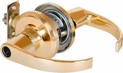 Stanley - Grade 2 Office Lever Lockset - 2-3/8 & 2-3/4" Back Set, Brass Alloy, Bright Brass Finish - Exact Tool & Supply