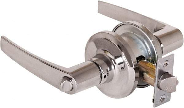 Stanley - Grade 2 Office Lever Lockset - 2-3/8 & 2-3/4" Back Set, Brass Alloy, Satin Chrome Finish - Exact Tool & Supply