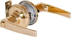 Stanley - Grade 2 Office Lever Lockset - 2-3/8 & 2-3/4" Back Set, Brass Alloy, Bright Brass Finish - Exact Tool & Supply