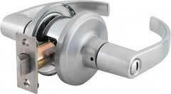 Stanley - Grade 2 Privacy Lever Lockset - 2-3/8 & 2-3/4" Back Set, Keyless Cylinder, Brass Alloy, Satin Chrome Finish - Exact Tool & Supply