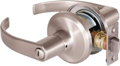 Stanley - Grade 2 Privacy Lever Lockset - 2-3/8 & 2-3/4" Back Set, Keyless Cylinder, Brass Alloy, Satin Nickel Finish - Exact Tool & Supply