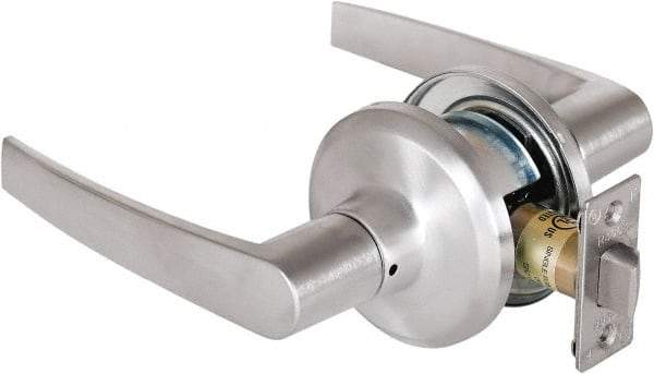 Stanley - Grade 2 Passage Lever Lockset - 2-3/8 & 2-3/4" Back Set, Keyless Cylinder, Brass Alloy, Satin Chrome Finish - Exact Tool & Supply