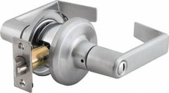 Stanley - Grade 2 Privacy Lever Lockset - 2-3/8 & 2-3/4" Back Set, Keyless Cylinder, Brass Alloy, Satin Chrome Finish - Exact Tool & Supply