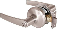 Stanley - Grade 2 Privacy Lever Lockset - 2-3/8 & 2-3/4" Back Set, Keyless Cylinder, Brass Alloy, Satin Nickel Finish - Exact Tool & Supply