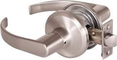 Stanley - Grade 2 Passage Lever Lockset - 2-3/8 & 2-3/4" Back Set, Keyless Cylinder, Brass Alloy, Satin Nickel Finish - Exact Tool & Supply