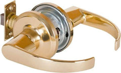 Stanley - Grade 2 Passage Lever Lockset - 2-3/8 & 2-3/4" Back Set, Keyless Cylinder, Brass Alloy, Bright Brass Finish - Exact Tool & Supply