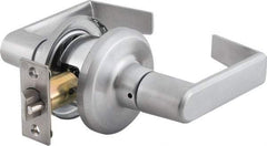 Stanley - Grade 2 Passage Lever Lockset - 2-3/8 & 2-3/4" Back Set, Keyless Cylinder, Brass Alloy, Satin Chrome Finish - Exact Tool & Supply