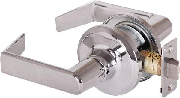 Stanley - Grade 2 Passage Lever Lockset - 2-3/8 & 2-3/4" Back Set, Keyless Cylinder, Brass Alloy, Bright Chrome Finish - Exact Tool & Supply