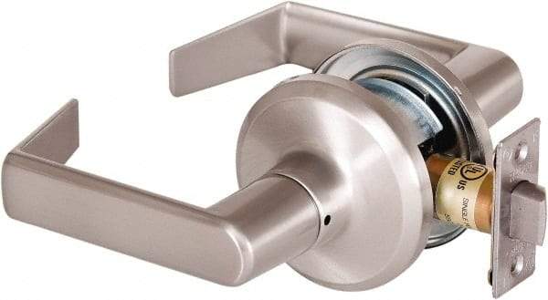 Stanley - Grade 2 Passage Lever Lockset - 2-3/8 & 2-3/4" Back Set, Keyless Cylinder, Brass Alloy, Satin Nickel Finish - Exact Tool & Supply