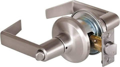 Stanley - Grade 2 Privacy Lever Lockset - 2-3/8 & 2-3/4" Back Set, Keyless Cylinder, Brass Alloy, Satin Nickel Finish - Exact Tool & Supply
