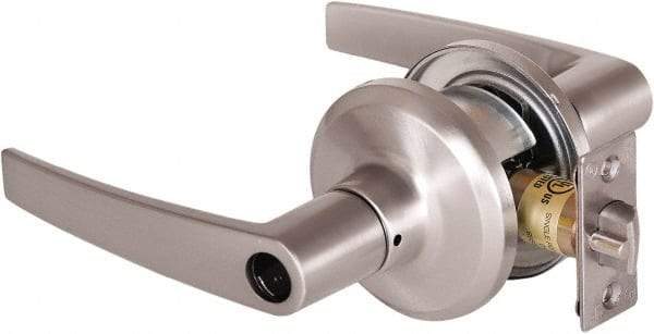 Stanley - Grade 2 Office Lever Lockset - 2-3/8 & 2-3/4" Back Set, Brass Alloy, Satin Nickel Finish - Exact Tool & Supply