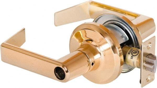 Stanley - Grade 2 Office Lever Lockset - 2-3/8 & 2-3/4" Back Set, Brass Alloy, Bright Brass Finish - Exact Tool & Supply