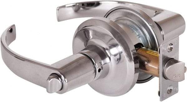 Stanley - Grade 2 Office Lever Lockset - 2-3/8 & 2-3/4" Back Set, Brass Alloy, Bright Chrome Finish - Exact Tool & Supply