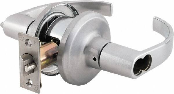 Stanley - Grade 2 Office Lever Lockset - 2-3/8 & 2-3/4" Back Set, Brass Alloy, Satin Chrome Finish - Exact Tool & Supply