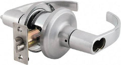 Stanley - Grade 2 Classroom Lever Lockset - 2-3/8 & 2-3/4" Back Set, Brass Alloy, Satin Chrome Finish - Exact Tool & Supply