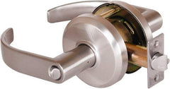 Stanley - Grade 2 Entrance Lever Lockset - 2-3/4" Back Set, Key In Lever Cylinder, Brass Alloy, Nickel Finish - Exact Tool & Supply
