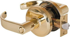 Stanley - Grade 2 Entrance Lever Lockset - 2-3/4" Back Set, Key In Lever Cylinder, Brass Alloy, Bright Brass Finish - Exact Tool & Supply