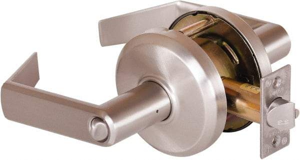 Stanley - Grade 2 Entrance Lever Lockset - 2-3/4" Back Set, Key In Lever Cylinder, Brass Alloy, Nickel Finish - Exact Tool & Supply