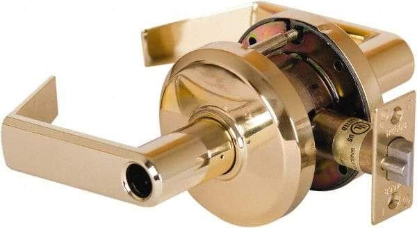Stanley - Grade 2 Entrance Lever Lockset - 2-3/4" Back Set, Key In Lever Cylinder, Brass Alloy, Bright Brass Finish - Exact Tool & Supply