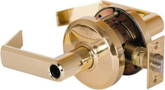 Stanley - Grade 2 Entrance Lever Lockset - 2-3/4" Back Set, Key In Lever Cylinder, Brass Alloy, Bright Brass Finish - Exact Tool & Supply