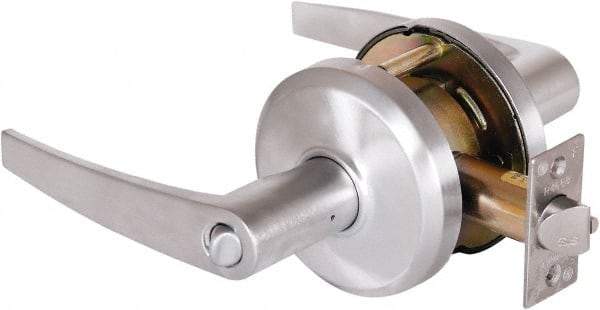 Stanley - Grade 2 Entrance Lever Lockset - 2-3/4" Back Set, Key In Lever Cylinder, Brass Alloy, Satin Chrome Finish - Exact Tool & Supply