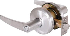 Stanley - Grade 2 Entrance Lever Lockset - 2-3/4" Back Set, Key In Lever Cylinder, Brass Alloy, Satin Chrome Finish - Exact Tool & Supply