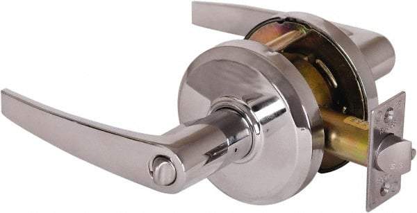 Stanley - Grade 2 Entrance Lever Lockset - 2-3/4" Back Set, Key In Lever Cylinder, Brass Alloy, Bright Chrome Finish - Exact Tool & Supply