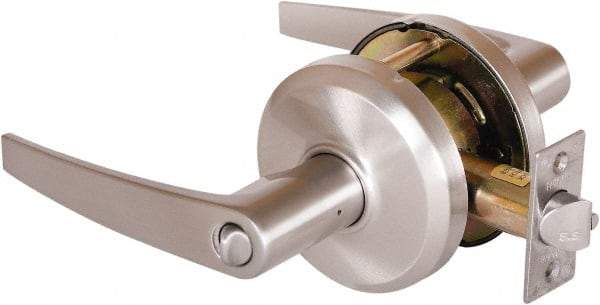 Stanley - Grade 2 Entrance Lever Lockset - 2-3/4" Back Set, Key In Lever Cylinder, Brass Alloy, Nickel Finish - Exact Tool & Supply