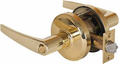 Stanley - Grade 2 Entrance Lever Lockset - 2-3/4" Back Set, Key In Lever Cylinder, Brass Alloy, Bright Brass Finish - Exact Tool & Supply