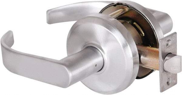 Stanley - Grade 2 Passage Lever Lockset - 2-3/4" Back Set, Keyless Cylinder, Brass Alloy, Satin Chrome Finish - Exact Tool & Supply