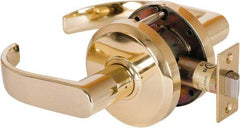 Stanley - Grade 2 Passage Lever Lockset - 2-3/4" Back Set, Keyless Cylinder, Brass Alloy, Bright Brass Finish - Exact Tool & Supply