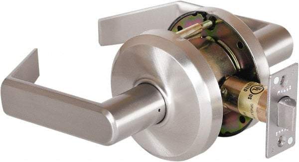 Stanley - Grade 2 Passage Lever Lockset - 2-3/4" Back Set, Keyless Cylinder, Brass Alloy, Nickel Finish - Exact Tool & Supply