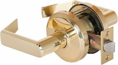 Stanley - Grade 2 Passage Lever Lockset - 2-3/4" Back Set, Keyless Cylinder, Brass Alloy, Bright Brass Finish - Exact Tool & Supply