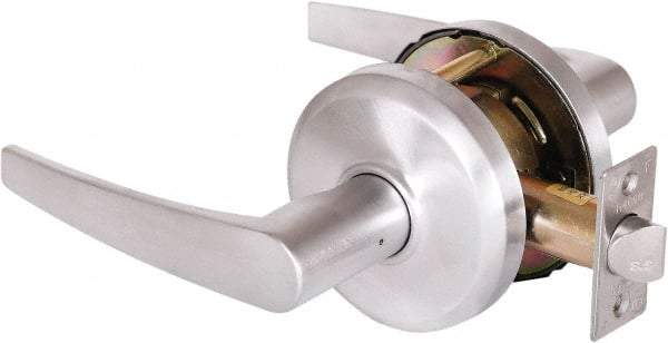 Stanley - Grade 2 Passage Lever Lockset - 2-3/4" Back Set, Keyless Cylinder, Brass Alloy, Satin Chrome Finish - Exact Tool & Supply