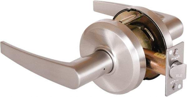 Stanley - Grade 2 Passage Lever Lockset - 2-3/4" Back Set, Keyless Cylinder, Brass Alloy, Nickel Finish - Exact Tool & Supply