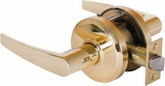 Stanley - Grade 2 Passage Lever Lockset - 2-3/4" Back Set, Keyless Cylinder, Brass Alloy, Bright Brass Finish - Exact Tool & Supply