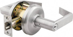 Stanley - Grade 2 Entrance Lever Lockset - 2-3/4" Back Set, Key In Lever Cylinder, Brass Alloy, Satin Chrome Finish - Exact Tool & Supply