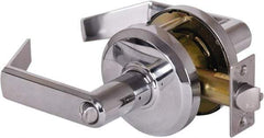 Stanley - Grade 2 Entrance Lever Lockset - 2-3/4" Back Set, Key In Lever Cylinder, Brass Alloy, Bright Chrome Finish - Exact Tool & Supply