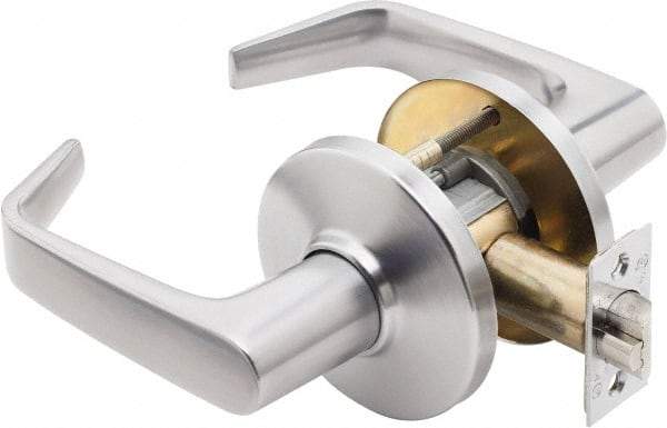 Best - Grade 1 Privacy Lever Lockset - 2-3/4" Back Set, Keyless Cylinder, Brass Alloy, Satin Chrome Finish - Exact Tool & Supply