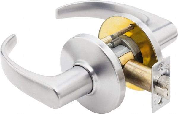 Best - Grade 1 Privacy Lever Lockset - 2-3/4" Back Set, Keyless Cylinder, Brass Alloy, Satin Chrome Finish - Exact Tool & Supply