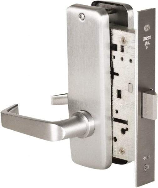 Best - Grade 1 Passage Lever Lockset - 2-3/4" Back Set, Keyless Cylinder, Brass Alloy, Satin Chrome Finish - Exact Tool & Supply
