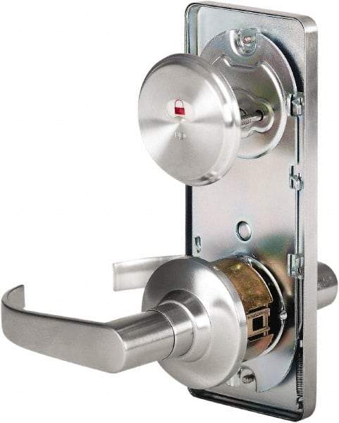 Stanley - Grade 2 Passage Lever Lockset - 2-3/4" Back Set, Keyless Cylinder, Brass Alloy, Satin Chrome Finish - Exact Tool & Supply