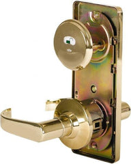 Stanley - Grade 2 Passage Lever Lockset - 2-3/4" Back Set, Keyless Cylinder, Brass Alloy, Bright Brass Finish - Exact Tool & Supply