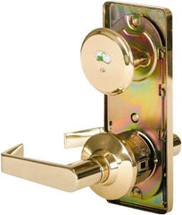 Stanley - Grade 2 Passage Lever Lockset - 2-3/4" Back Set, Keyless Cylinder, Brass Alloy, Bright Brass Finish - Exact Tool & Supply