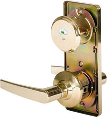 Stanley - Grade 2 Passage Lever Lockset - 2-3/4" Back Set, Keyless Cylinder, Brass Alloy, Bright Brass Finish - Exact Tool & Supply