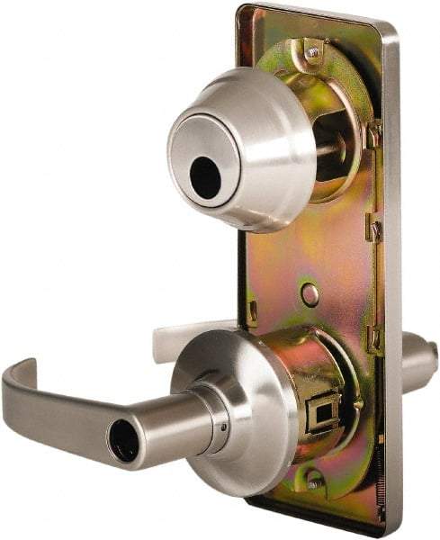 Stanley - Grade 2 Entry Lever Lockset - 2-3/4" Back Set, Key In Lever Cylinder, Brass Alloy, Nickel Finish - Exact Tool & Supply