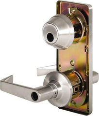 Stanley - Grade 2 Entry Lever Lockset - 2-3/4" Back Set, Key In Lever Cylinder, Brass Alloy, Satin Chrome Finish - Exact Tool & Supply