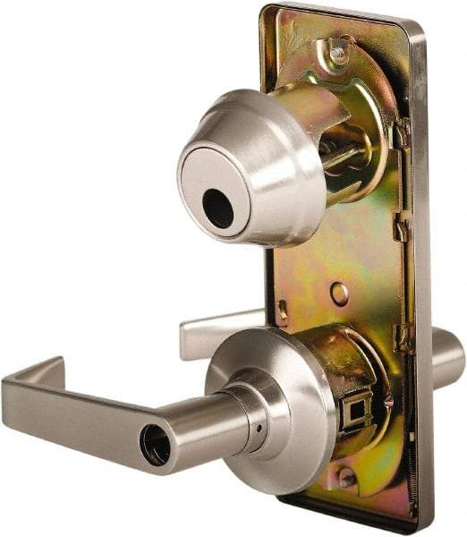 Stanley - Grade 2 Entry Lever Lockset - 2-3/4" Back Set, Key In Lever Cylinder, Brass Alloy, Nickel Finish - Exact Tool & Supply