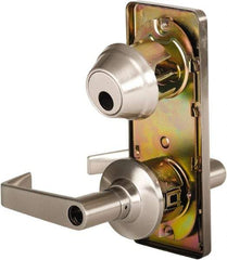 Stanley - Grade 2 Entry Lever Lockset - 2-3/4" Back Set, Key In Lever Cylinder, Brass Alloy, Nickel Finish - Exact Tool & Supply