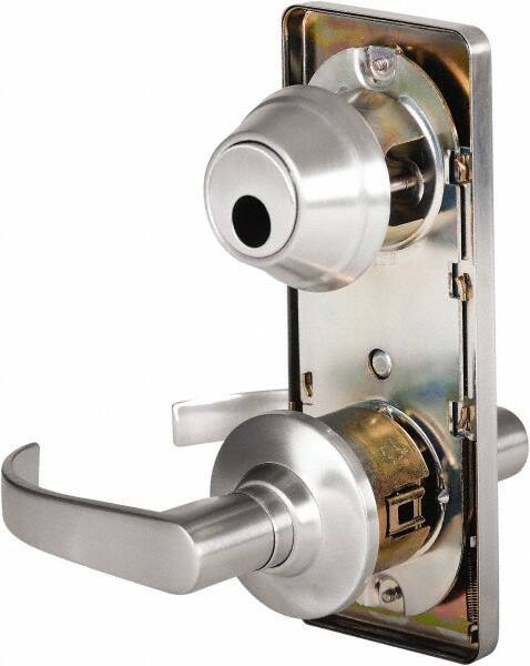 Stanley - Grade 2 Passage Lever Lockset - 2-3/4" Back Set, Keyless Cylinder, Brass Alloy, Satin Chrome Finish - Exact Tool & Supply
